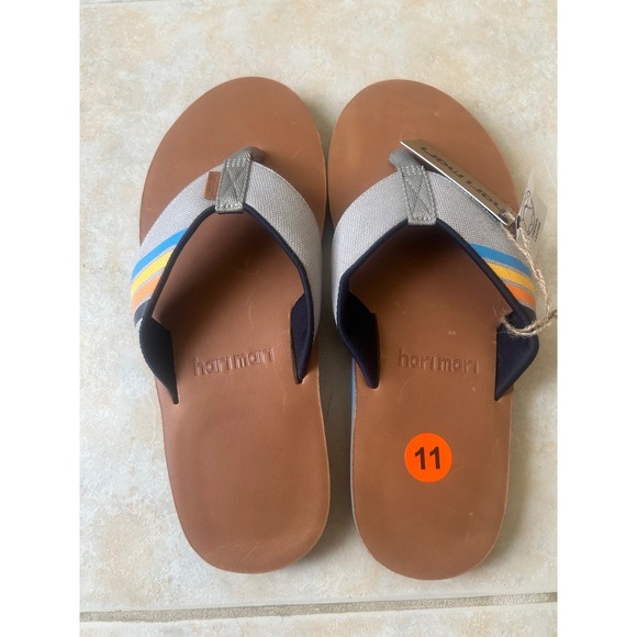 Hari Mari Flip Flops Mens Size 11 Tan Leather Straps Rainbow Detail main image 4